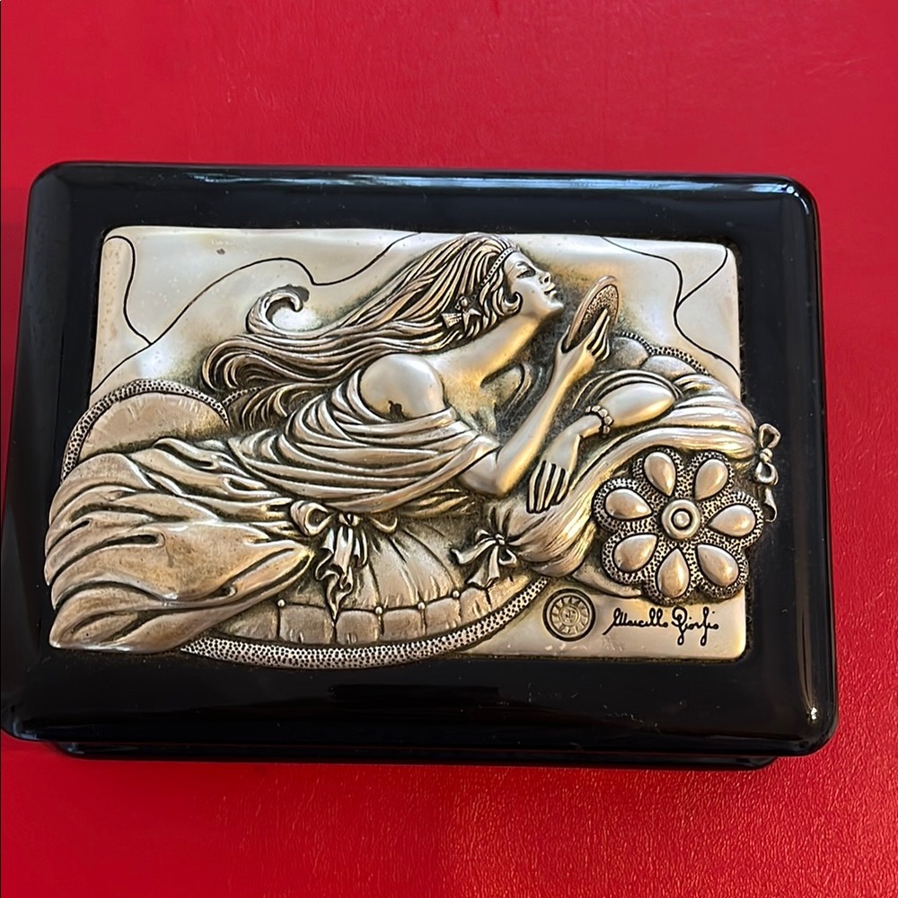 MARCELLO GIORGIO Vintage SILVER Ag ROSE Wooden Trinket Jewelry Box Signed
